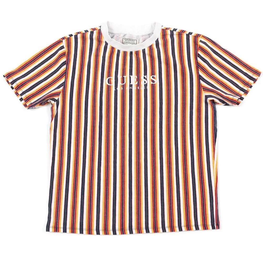 Guess Jeans Los Angeles Striped Shirt‎ Small Blue Yellow Red Embroidered Logo